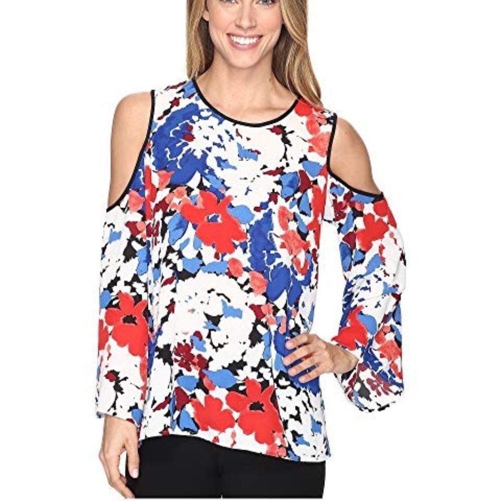NWOT Vince Camuto Nautical Bloom Cold Shoulder Top